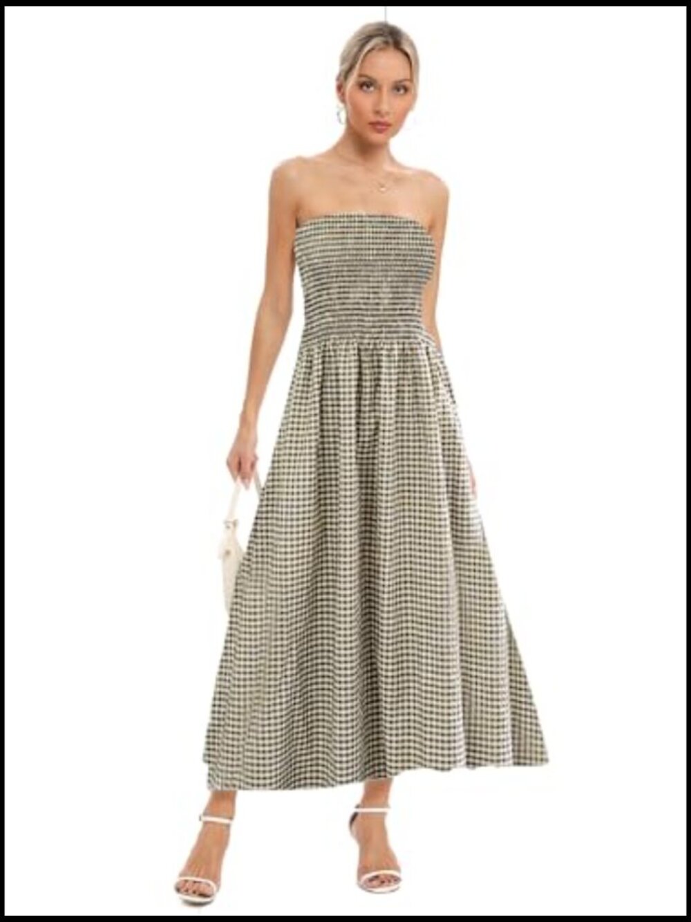 100% Cotton Strapless Maxi Dress with Pockets, Boho Swing Hem - Picture 5 of 7